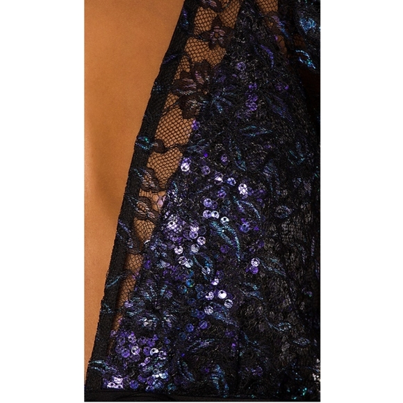 FOR LOVE & LEMONS Sequin & Metallic Navy Blue Rodin Sparkly Sheer Maxi Dress - Picture 9 of 13